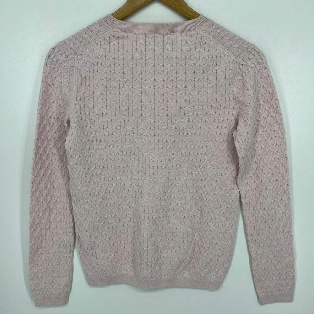 Tommy Hilfiger Womens V-Neck Cable Knit Pink Cotton Blend Sweater Small